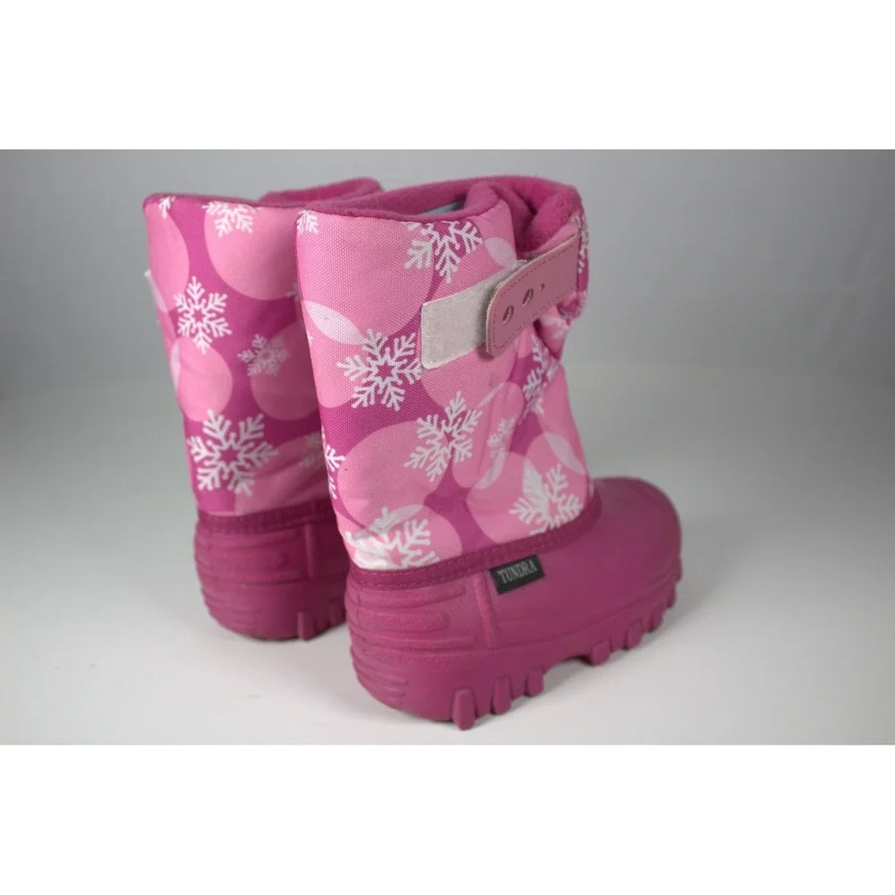 Tundra Teddy Girls US 10 Pink Snow Boots Snowflakes Print Winter Waterproof